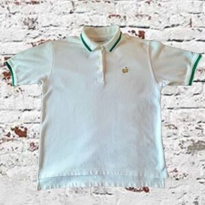 Masters Collection White Polo w/ Green Stripe on Collar and Sleeves.